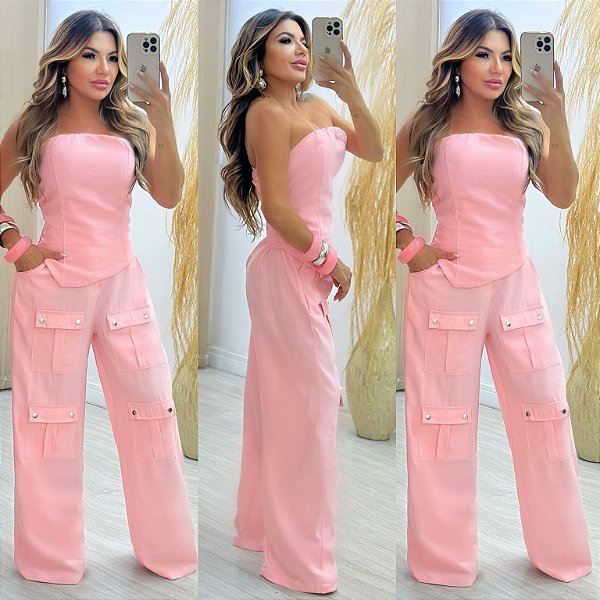 Conjunto De Calça & Cropped Tomara Que Caia