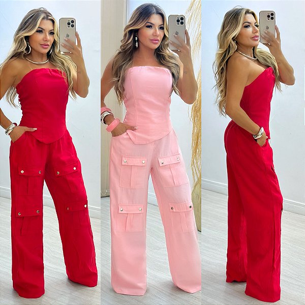 Conjunto De Calça & Cropped Tomara Que Caia