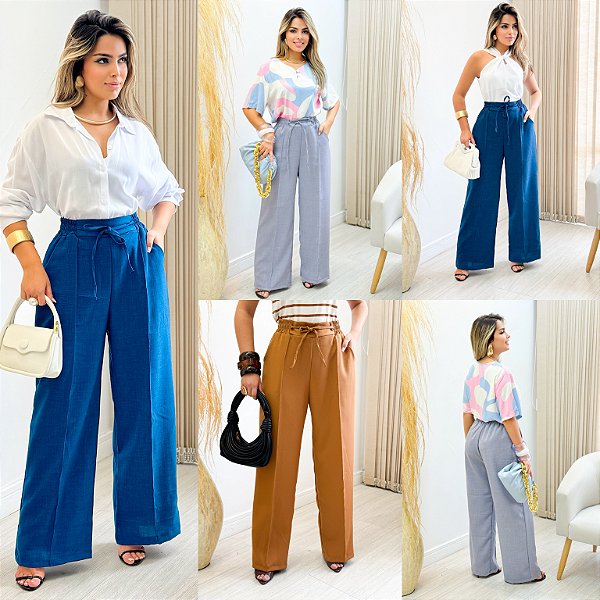 Calça Pantalona De Linho