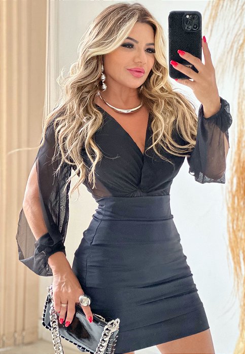 Body Manga Longa De Tule