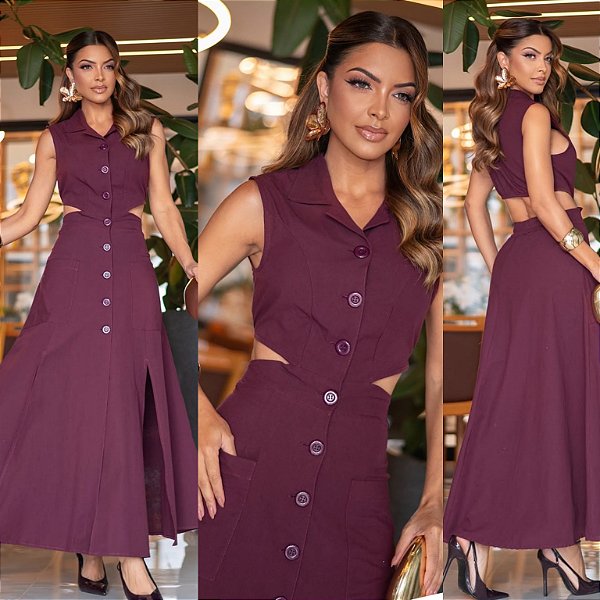 Vestido Longo Vazado C/ Botões