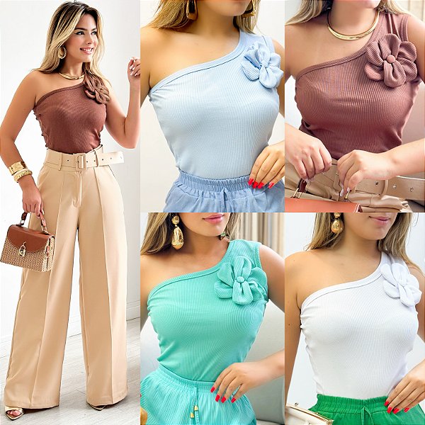 Blusa Ombro Único C/ Flor