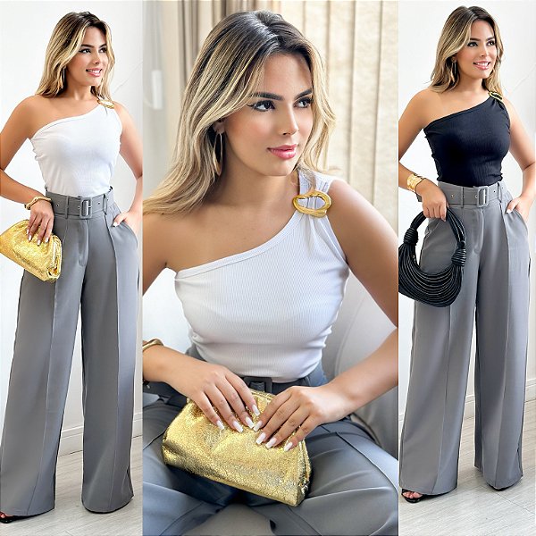 Blusa Ombro Único C/ Fivelada Dourada