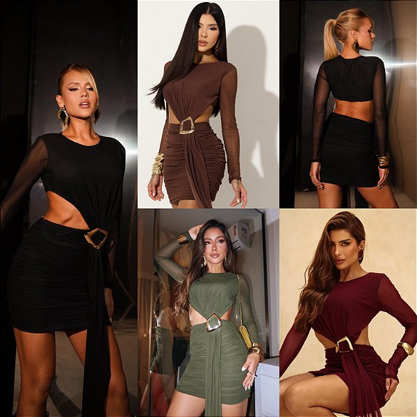 Vestido Curto Manga Longa De Tule