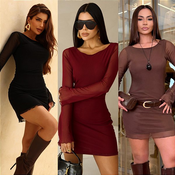 Vestido Curto Manga Flare