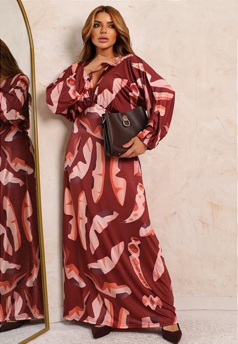 Vestido Manga Longa Estampado