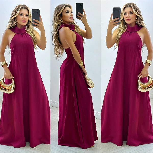 Vestido Longo De Gola