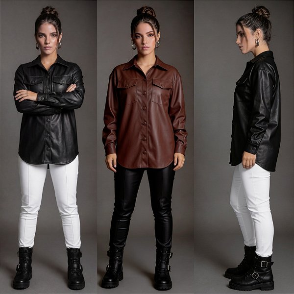 Camisa Manga Longa De Couro