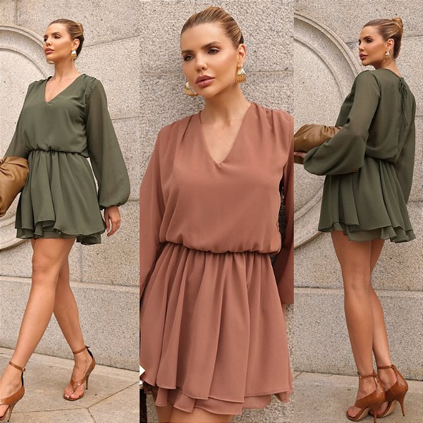 Vestido Curto Manga Longa