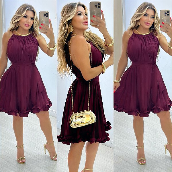 Vestido Curto Plissado