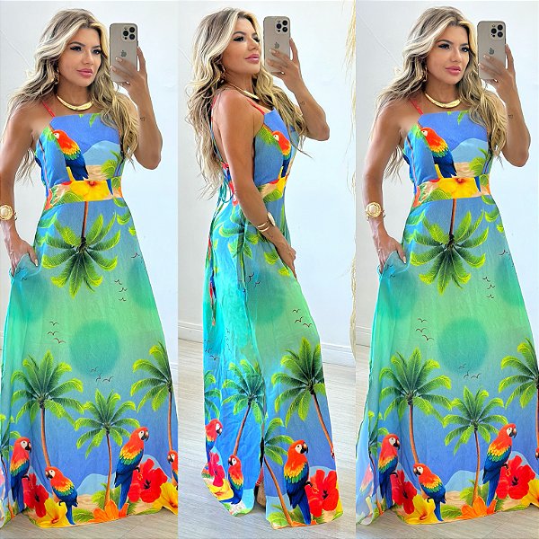 Vestido Longo De Alça Estampado