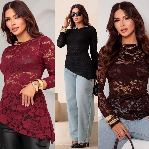 Blusa Manga Longa De Renda