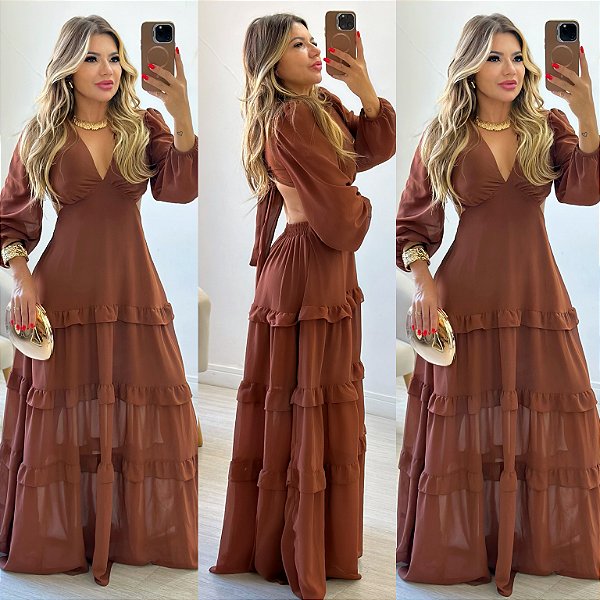 Vestido Longo De Manga Longa