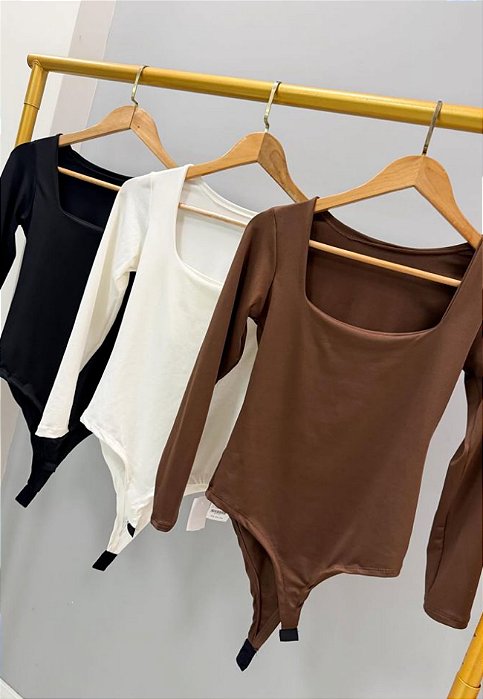 Body Manga Longa Decote Quadrado