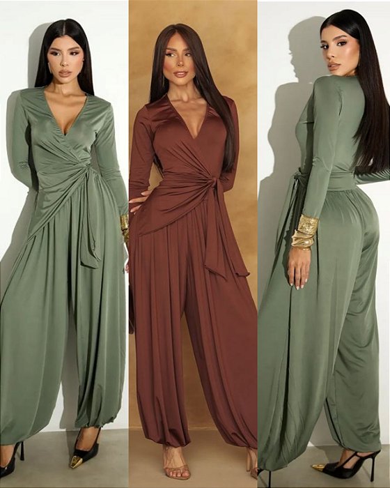 Macacão Longo De Manga Longa Transpassado