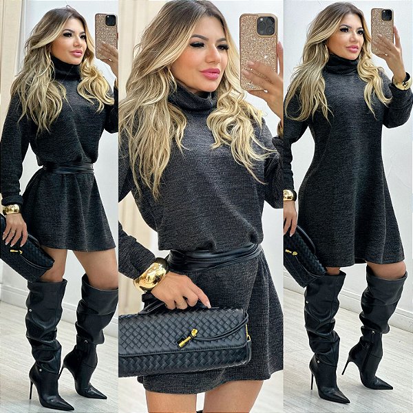 Vestido Curto De Gola Manga Longa