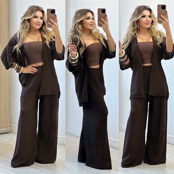 Conjunto De Calça & Kimono Tricot
