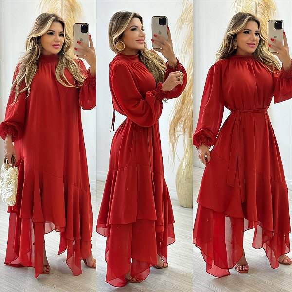 Vestido Longo De Manga Longa