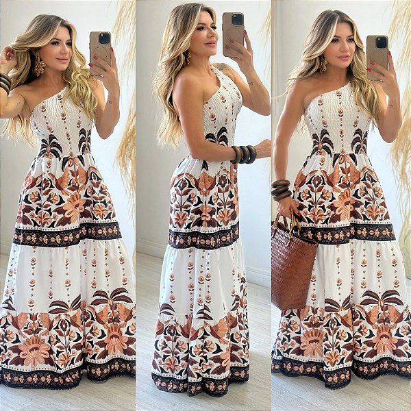 Vestido Longo Ombro Único Estampado