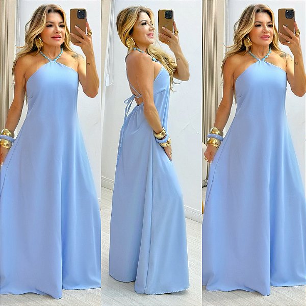 Vestido Longo C/ Amarração De Pedrarias