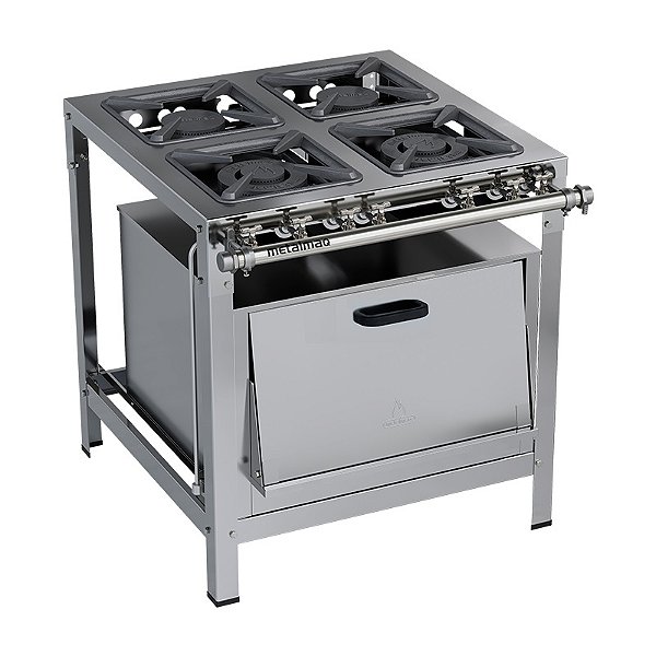 FOGÃO INOX METALMAQ 4 BOCAS 2QS 2QD COM FORNO STORI PREMIUM 30x30 P6,5 AISI 430 R.APIS