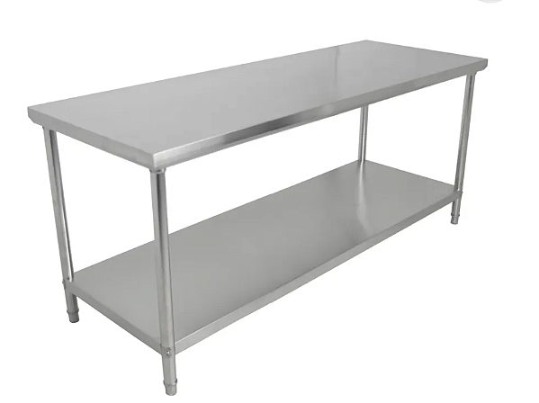 MESA DE INOX CENTRO COM PRATELEIRA LISA NOVA 1500 X 700 X 850 MM DESMONTAVEL