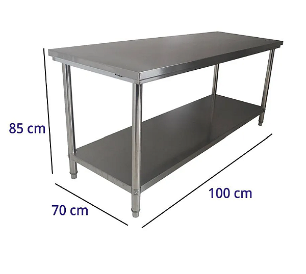 MESA DE INOX CENTRO COM PRATELEIRA LISA NOVA 1000 X 700 X 850 MM DESMONTAVEL