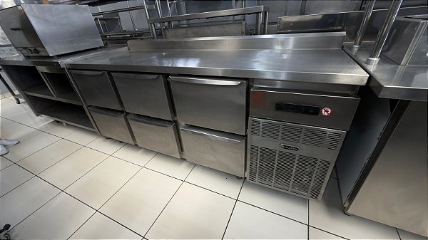 REFRIGERADOR BASE DIR. INOX 430 INT/EXT-6 GAVETAS 2000x700x900 MM - S207374 - SEMINOVO