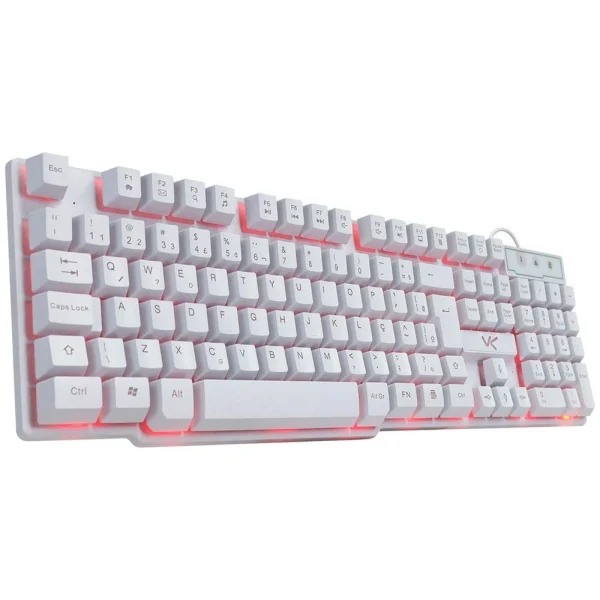 Teclado Gamer Vx Gaming Hydra Branco Abnt2 Multimídia Com Led Vermelho Sensacao Mecanica Usb 1.8M