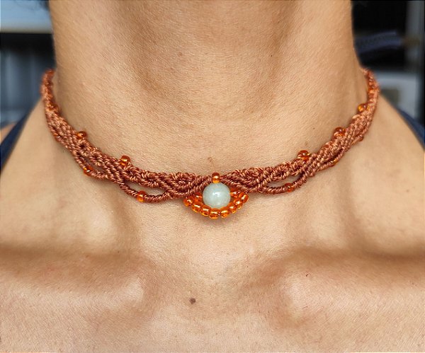 Choker Esfera Natural Marrom - Amazonita