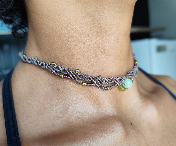 Choker Esfera Natural Bege - Amazonita