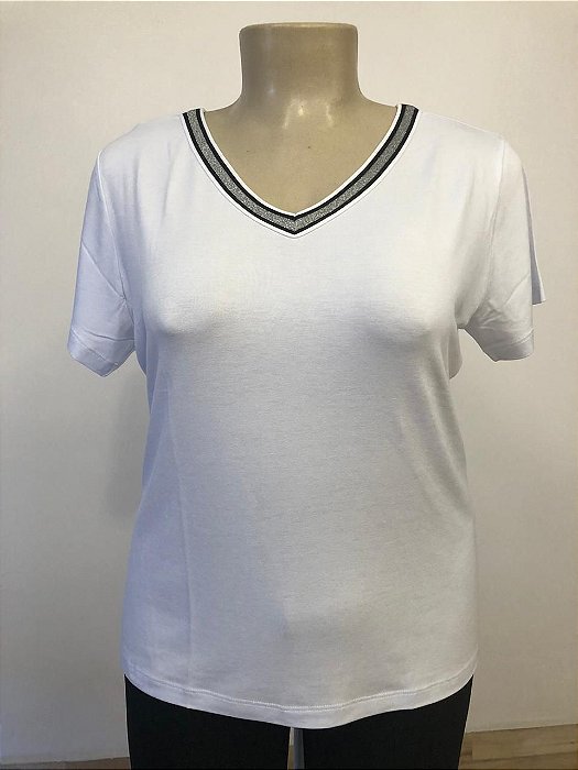 Blusa Feminina Decote V Detalhe em Prata