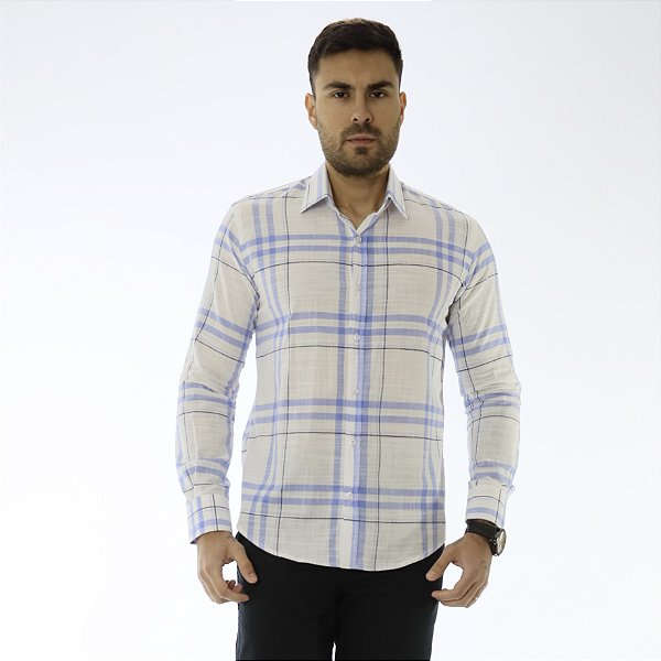 Camisa Social Xadrez Linho + Algodão