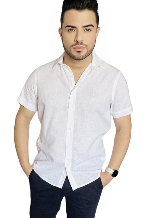 Camisa Social Manga Curta Linho Branco