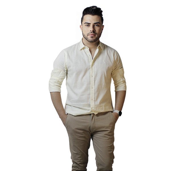 Camisa Social Linhada Amarelo Ninho