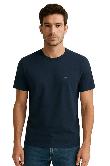 Camiseta Pima Azul Marinho Bordado Laranja