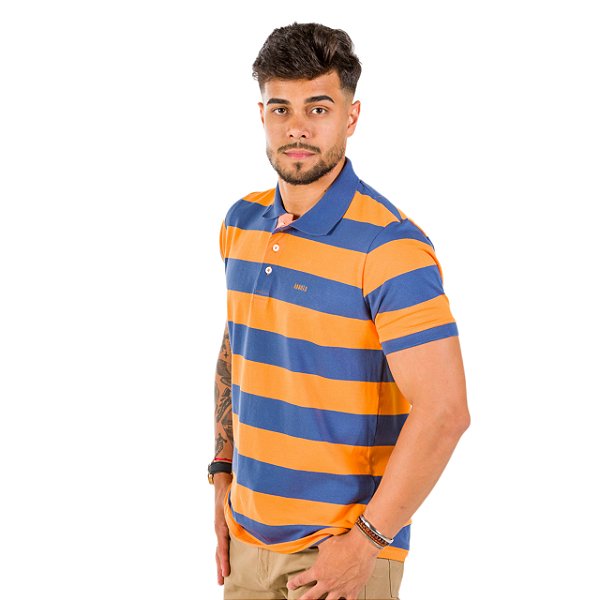 Camiseta Polo Listrada Laranja