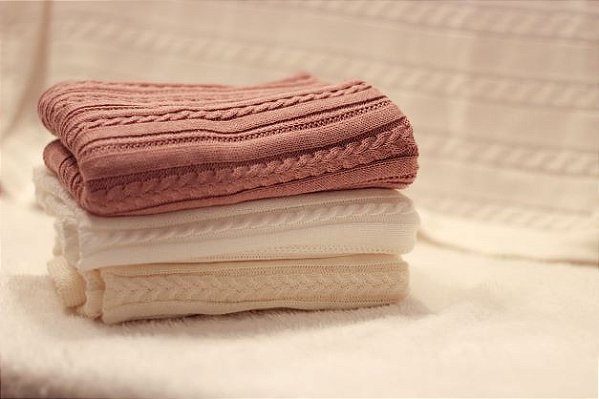 Manta Trançada em tricot branca