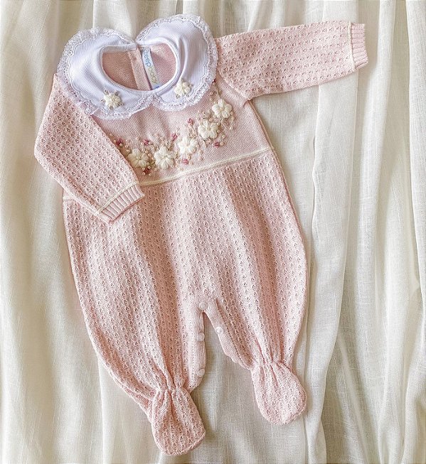 Macacão Bella em tricot Rosa Bebê
