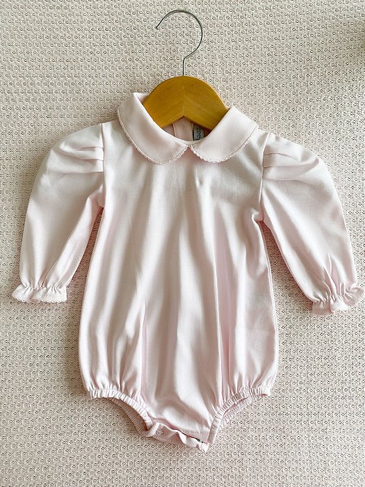 Body balonê manga comprida Rosa Bebê em algodão pima