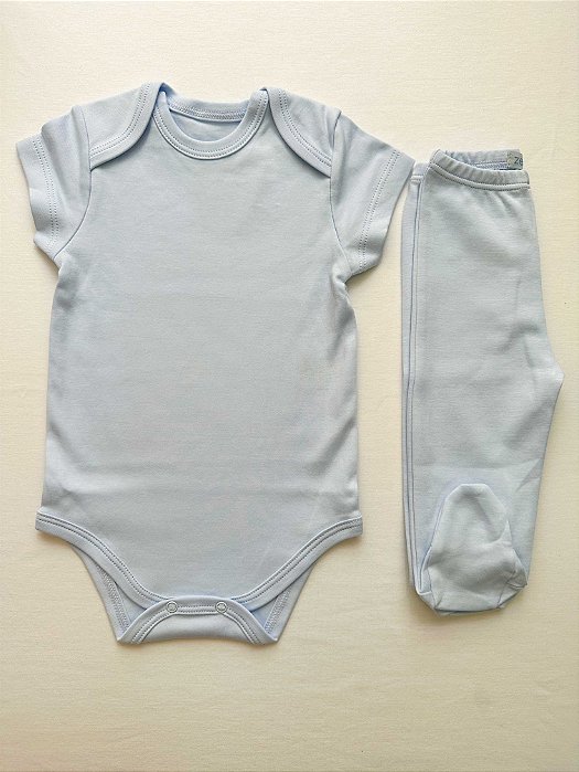 Conjunto algodão pima (body+ calça) Azul Celeste