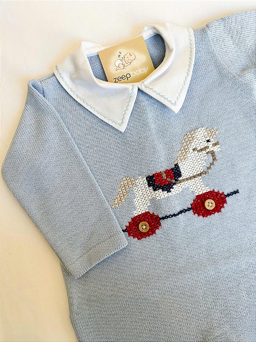 Macacão Cavalinho Azul Bebê