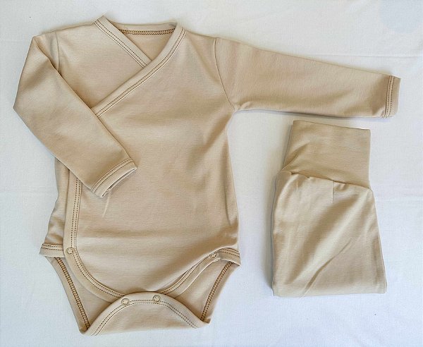 Kimono e Calça Algodão Pima Beje