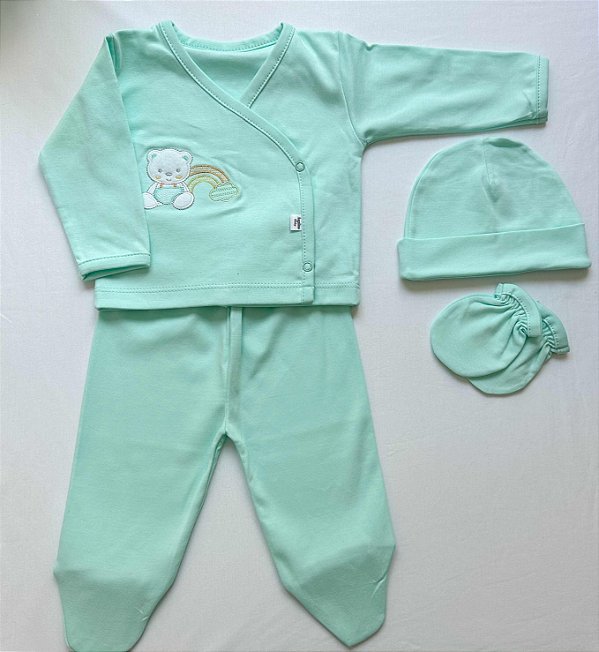 Casaco+calça+gorro+luva VERDE AGUÁ