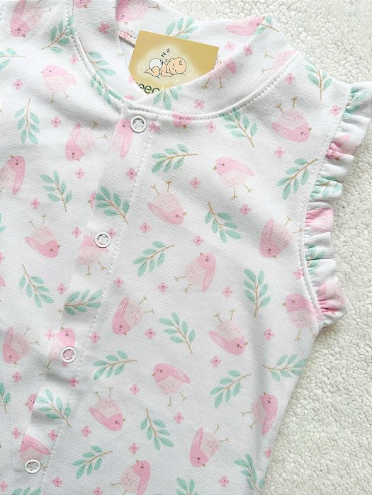 Macacão Curto Passarinho Rosa