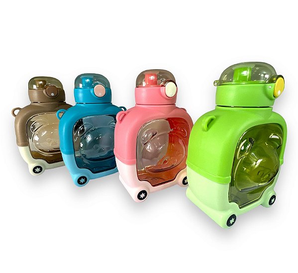 Garrafinha Urso Infantil C/ Canudo 1000ML Varias Cores