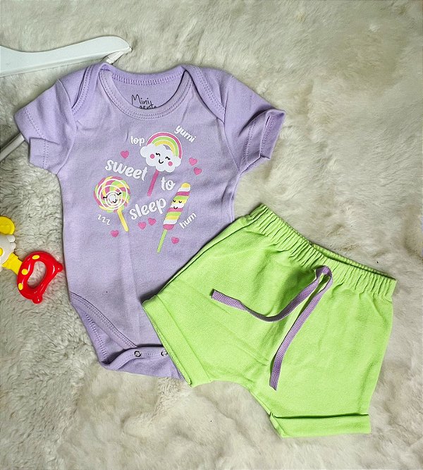Conjuntinho Mini Gente - Body e Shorts P ao G