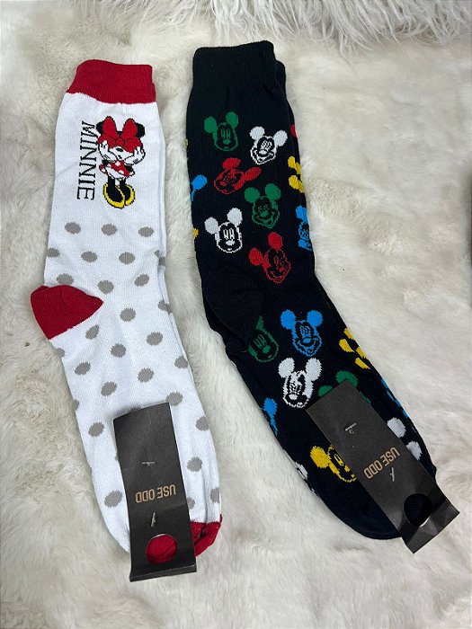 Meia Cano Médio Minnie e Mickey