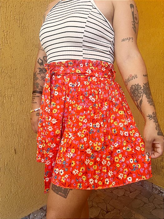 Short Plissado Florido