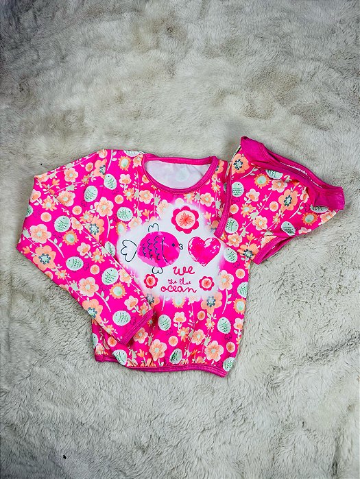 Conjuntinho Piscininha Infantil - Camiseta Manga longa e Biquini